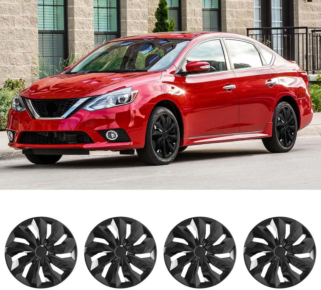 DREAMIZER 16" Wheel Rim Cover Hubcaps Replacement Snap on Wheel Cover Kit Universal R16 Hub Cap Black Hubcaps Wheel Covers Set of 4 Compatible with Toyota Corolla Nissan Sentra Honda Civic Most Cars