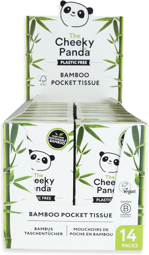 The Cheeky Panda Bamboo Facial Tissue | 14 x Plastic Free Travel Tissue Packs | 140 Super Soft Pocket Tissues