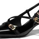 Coutgo Womens Slingback Kitten Heels Low Heel Closed Pointed Toe Pumps Buckle Strap Heeled Sandals Shoes (8.5, Black)