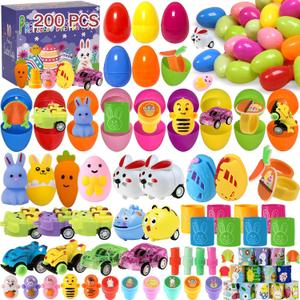 TOAPER 200PCS Prefilled Easter Eggs with Toys, Easter Party Favors, Easter Basket Stuffers, Easter Egg Hunt Prizes, Bulk Plastic Easter Eggs Gifts for Kids Classroom