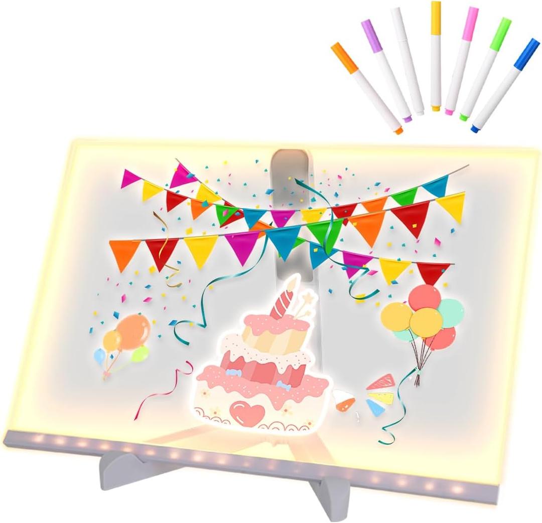 Colorful LED Note Board, Illuminated Acrylic Dry-Erase Board, Acrylic Message Display Board, Colored Illuminated Note Board, Notepad with Adjustable Stand and 7 Pens (11.8  7.9)