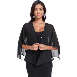 Shawls and Wraps for Evening Dresses Chiffon Soft Shawl for Wedding Guest Party Cover Up (Black)