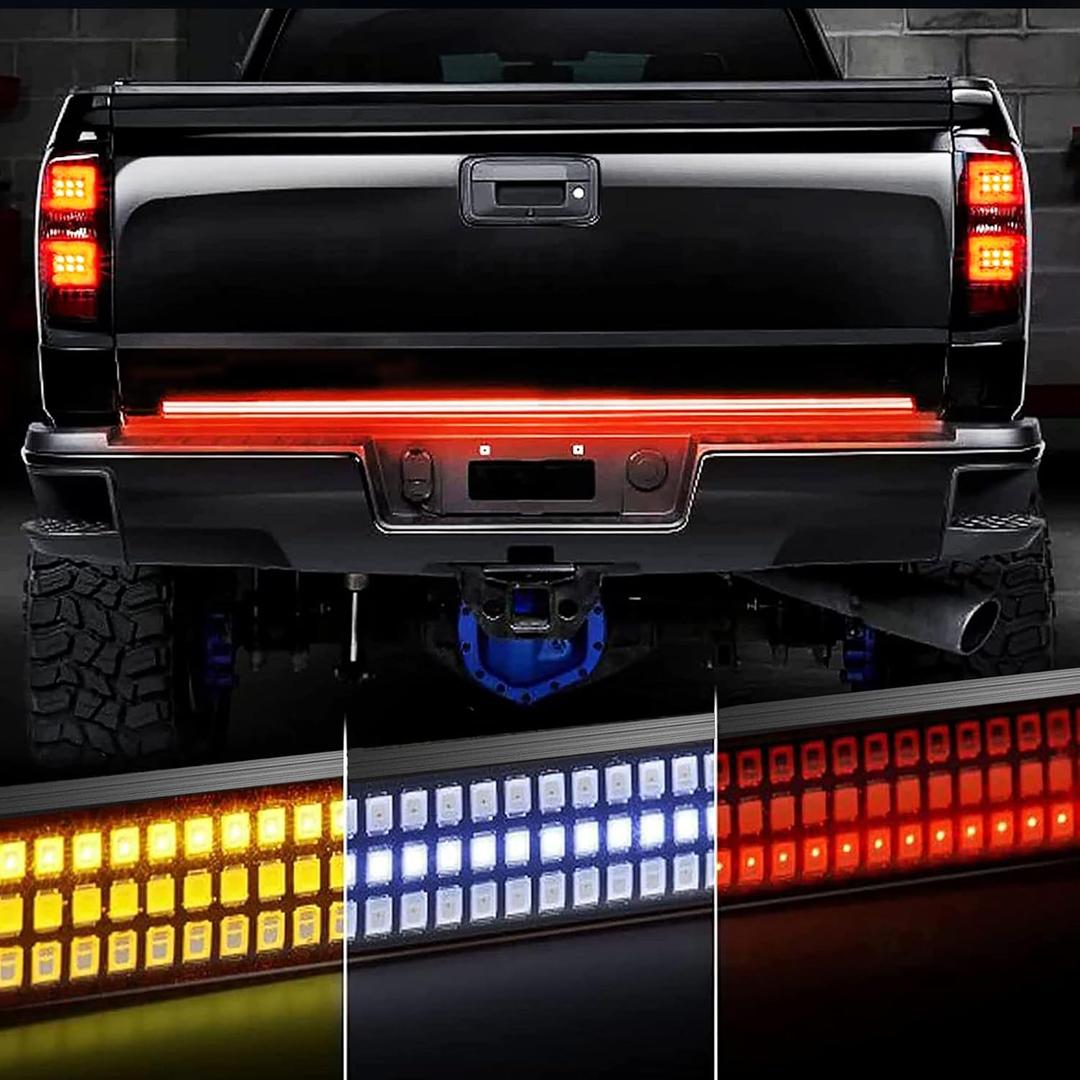 AMEXMART 60 Inch Tailgate Light Bar, Aluminum Frame Triple Row LED Tailgate Light Strip for Truck, Pickup,Trailer with Full Function Red Brake White Reverse Amber Turn Signal Double Flash Light