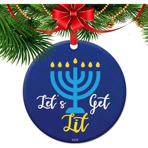 Happy Hanukkah Ornament 2025  Cute Hanukkah Gift & Holiday Decor, Festival of Lights Keepsake, Jewish for Menorah Celebrations (C25)