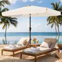 AreShark 6.5 x 10 FT Rectangular Valance Patio Umbrella, Outdoor Umbrella with Tilt and Crank, Market Table Umbrellas W/ 6 Ribs UV Protection for Garden, Deck, Backyard Pool, Cream White