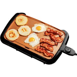 OVENTE Electric Griddle with 16 x 10 Inch Flat Non-Stick Cooking Surface, Removable and Adjustable Temperature Control, Indoor Grill for Instant Breakfast, Pancakes, Eggs or Burgers, Copper GD1610CO