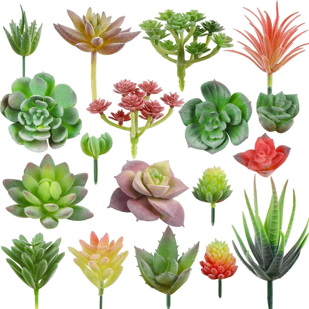 FOIMAS 18pcs Mini Artificial Succulent Plant, Flocked Faux Succulent for Floral Wall Garden Arrangement Home Office Decor, Unpotted (Green Small)
