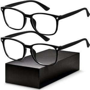 Blue Light Blocking Glasses - Fashion Square Eyeglasses, Anti UV Ray Computer Gaming Glasses Blue Blockers for Women/Men (Black & Black)