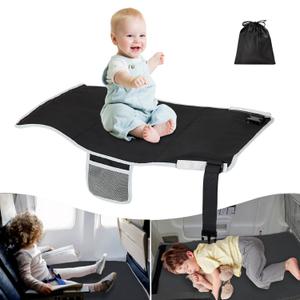 FOTN Toddler Airplane Bed, Kids Seat Extender Travel Bed, Safe Baby Plane Essentials, Portable Long Trip Flyaway Kid Seats Footrest, Air Flight Must Have for Infant Sleeping & Rest (Black)