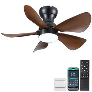 Kviflon Ceiling Fans with Lights and Remote/APP Control, 30 inch Low Profile Ceiling Fans with 5 Reversible Blades 3 Colors Dimmable 6 Speeds Ceiling Fan for Bedroom Dining Room, Wood Color