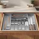 Heavy Duty Stainless Steel Frame Silverware Organizer with Plastic Body, Extra Large Silverware Drawer Organizer, 9 Slot Expandable Kitchen Drawer Organizer, 8 Non-Slip Feet Included, BPA Free, Gray