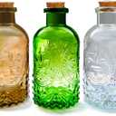 Small Clear Glass Apothecary Diffuser Decorative Bottles Vase Home Decorations Ornaments with Cork Lids ,Spice Container Spell Jars,Wedding Supplies, Set of 3 ,Antique /Vintage Style