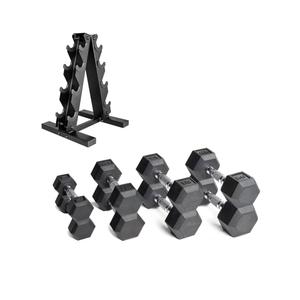CAP Barbell Rubber Coated Dumbbell Weight Set with Vertical Rack | 100 lb