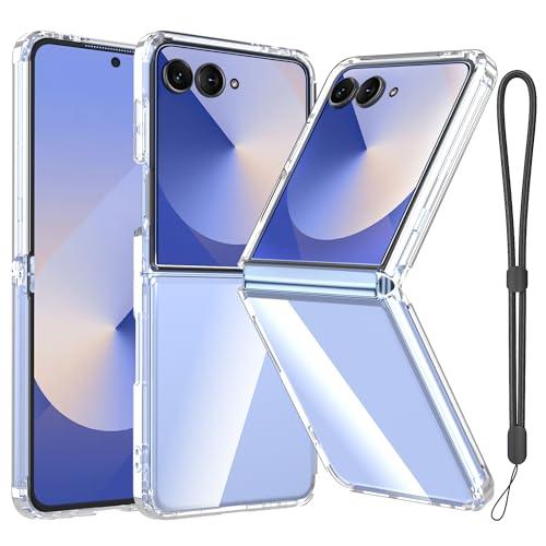 for Samsung Galaxy Z Flip 7 Case with Lanyard Wrist Strap, Clear Anti Yellowing Phone Cover, Ultra-Thin Slim Fit Hard PC Transparent Protective Case for Samsung Z Flip7,Clear Pack of 3
