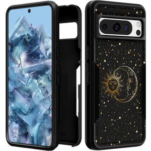 for Google Pixel 8 Pro Case Women - Cute Girls Cover Girly Kawaii Aesthetic Unique Design Sun and Moon Heavy Duty Protective Shockproof Military Grade Teens for Google Pixel 8 Pro Phone Cases