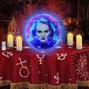 7 Pcs Halloween 14" Clear Acrylic Globe Decoration Costume Set with 2.75" Neckless Opening 60" Round Halloween Tablecloth with Tassel 4 LED Candle String Crystal Lamp Box for Halloween