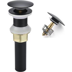 Bathroom Sink Drain,Drain Stopper Bathroom Sink Without Overflow,Pop Up Drain Assembly with Detachable Strainer Basket,Built-in Anti-Clogging Strainer,Stainless Steel Mattle Black