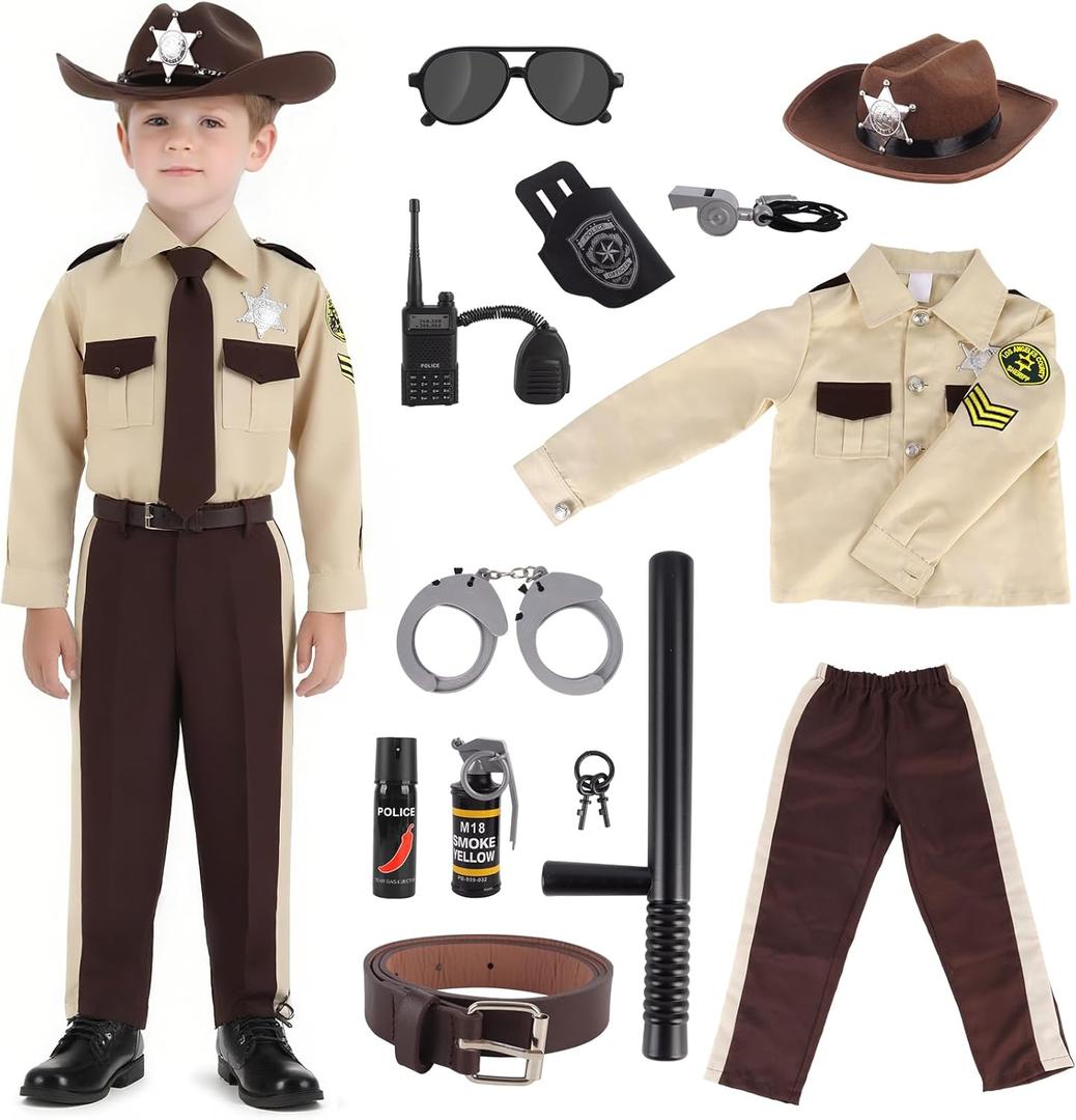 deAO Police Costume for Kids Western Sheriff Cowboy Uniform Costume with Accessories Halloween Costumes for Kids (Small)