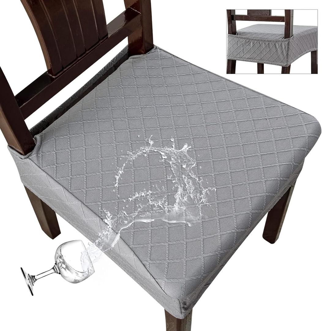 Genina Waterproof Seat Covers for Chairs Seat Covers for Dining Room Chair Slipcovers Kitchen Chair Covers Dining Chair Covers (4 PCS-Rear-covered, Light Grey)