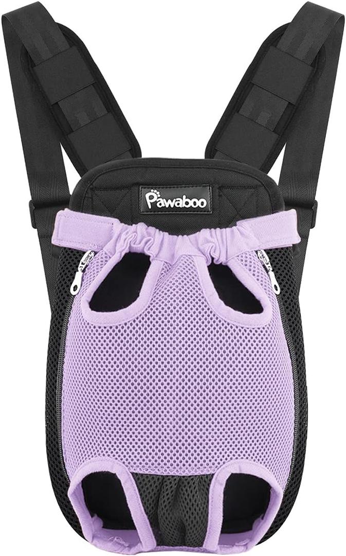 Pawaboo Pet Carrier Backpack, Adjustable Pet Front Cat Dog Carrier Backpack Travel Bag, Legs Out, Easy-Fit for Traveling Hiking Camping for Small Medium Dogs, Large Size, Purple