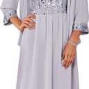 GRACE KARIN Wedding Guest Dress Mother of The Bride Dresses Two Piece Formal Sequin Dress with Jacket Tea Length 2025 (X-Large, Light Gray Purple)