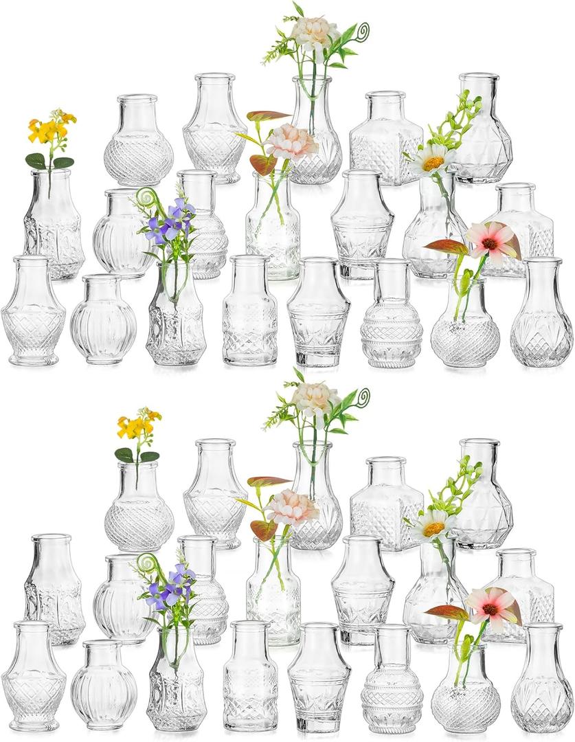 Small Glass Bud Vases Set of 40: Hewory Mini Vase Bulk for Wedding Centerpieces - Tiny Vases for Baby Showers Party Vintage Home Table Decor(2.6"(H)2.0"(D))