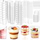 mwellewm 400 Pcs Dessert Cups with Lids and Spoons, 5 OZ Parfait Cups 3 OZ Plastic Desert Cups Clear Mini Shooter Cups for Party Reusable Small Appetizer Serving Fruit Cup Ice Cream Cake Pudding