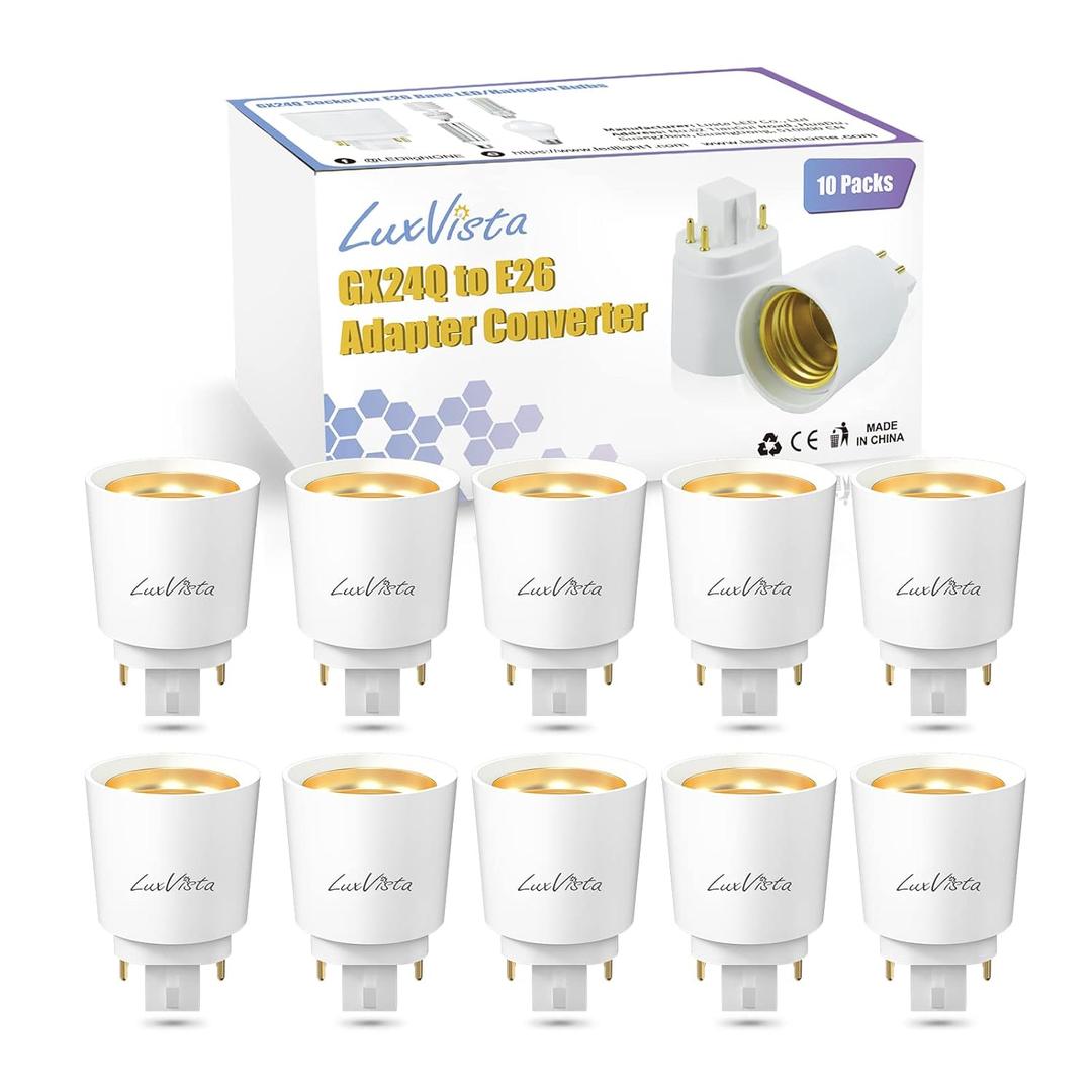 Luxvista Gx24q to E26/E27 LED Light Sockets Adapter, Gx24 to Medium Edison Bulb Base Adapter, 4 Pin CFL Lamp Base Converter, Gx24/Gx24q to E26 Light Fixture, Remove Bypass The Ballast, 10-Pack Luxvista Gx24q to E26/E27 LED Light Sockets Adapter, Gx24 to Medium Edison Bulb Base Adapter, 4 Pin CFL Lamp Base Converter, Gx24/Gx24q to E26 Light Fixture, Remove Bypass The Ballast, 10-Pack