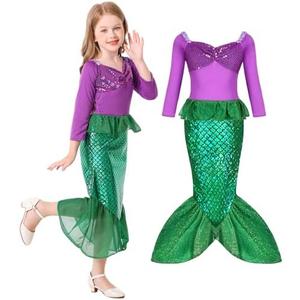 ALIZIWAY Little Girl Mermaid Princess Dresses Ariel Costume for Grils Birthday Party Halloween Cosplay Costumes, 5-6 Years