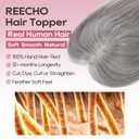 REECHO Hair Toppers for Women Real Human Hair, Seamless Human Hair Toppers with Bangs, 360 3D Cover Clip in Bangs Hair Extensions for Daily Wear, Dark Gray