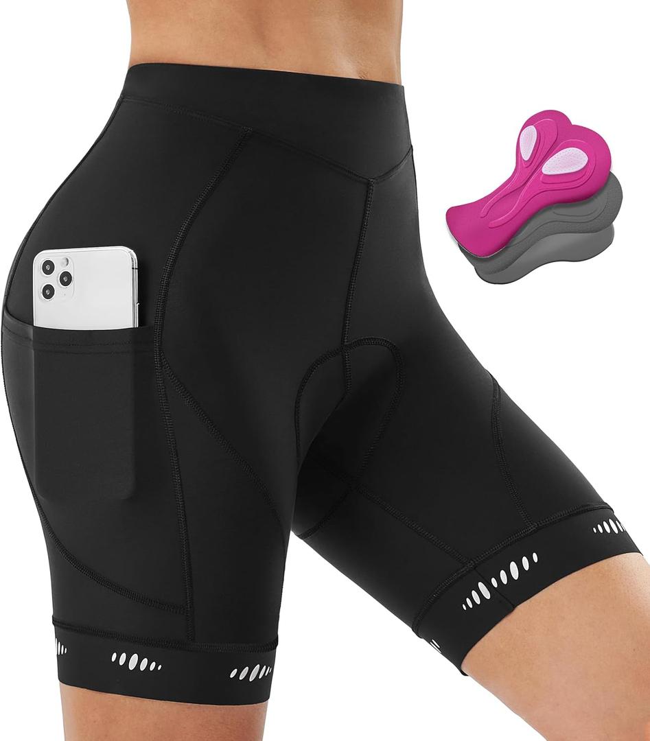 IUGA Padded Bike Shorts Women 4D Breathable Womens Cycling Shorts with Padding Mountain Biking Shorts with Pockets (Medium, Black)