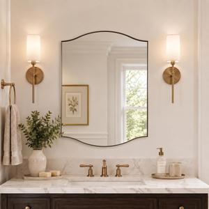 ANDY STAR 24x32 Inch Brushed Champagne Bronze Scalloped Wall Mirror
SUS304 Stainless Steel Metal Frame, Unique Rectangle Vanity Mirror with Curved Edge Design, Ideal for Bathroom, Bedroom