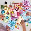 90 Pcs Birthday Party Supplies, Pixel Miner Style Stickers and Cards School Classroom with Key Chain