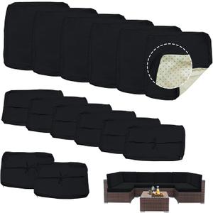 14 Piece Outdoor Patio Cushion Covers Replacement, Outdoor Cushion Slipcovers, Water-Resistant Patio Furniture Cushion Covers with Zipper (Black)