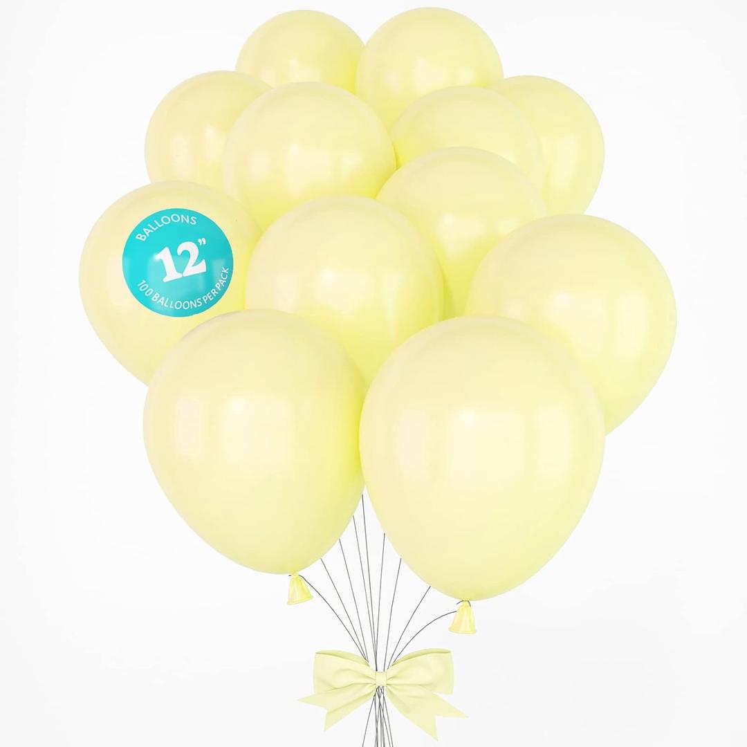 HOUSE OF PARTY Pastel Yellow Party Balloons - 100 Pcs | 12 Inch Single Color Latex Balloons for Birthday, Wedding, Bachelor & Christmas Party Decorations | Kids Party Latex Christmas Balloons