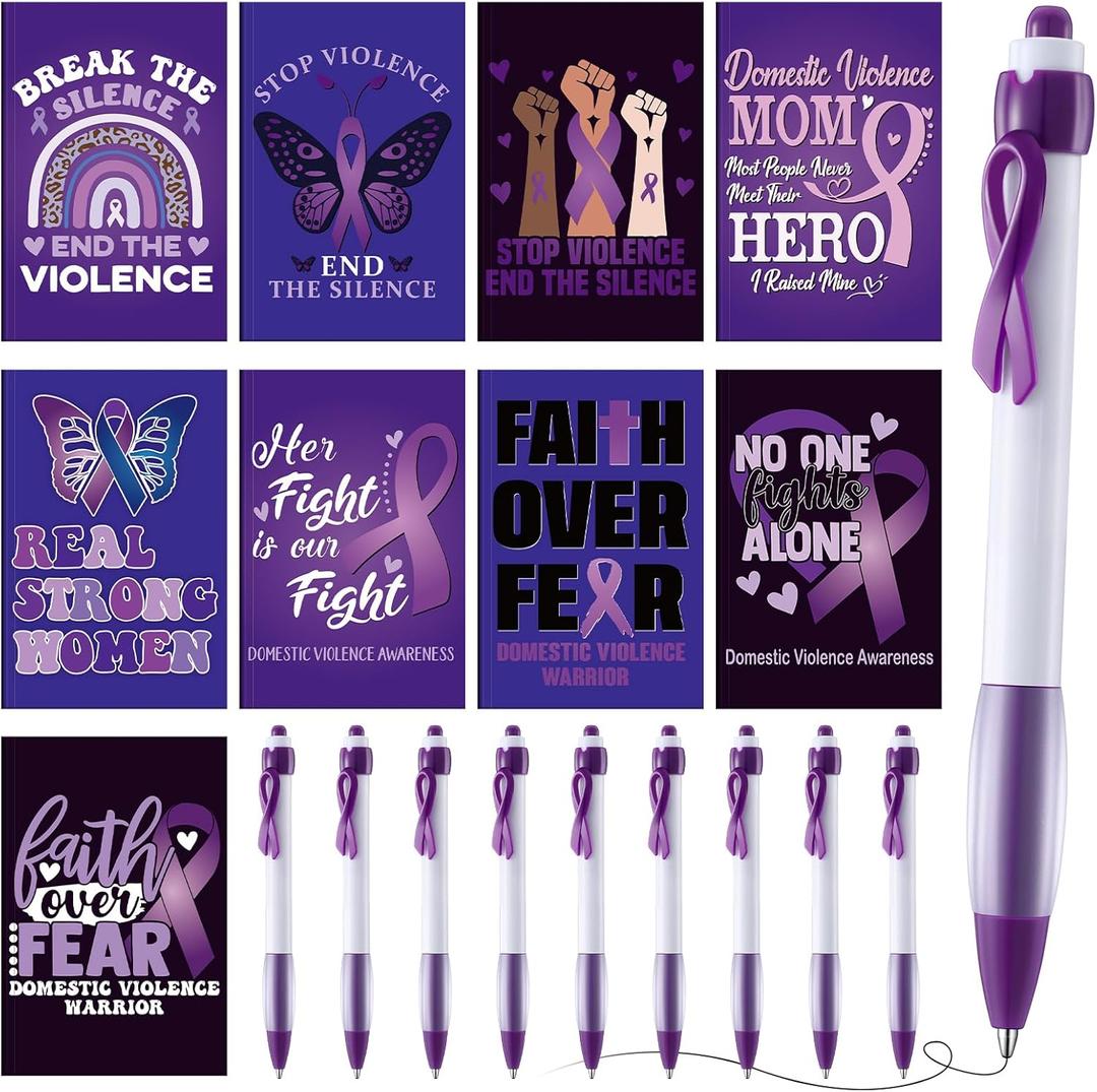 18 Pcs Domestic Violence Awareness Month Gifts, End The Silence Notebook & Purple Ribbon Pens Set for International Day for The Elimination of Violence Against Women, School Public Charity Gift