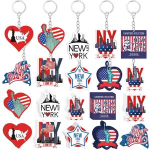 50 Pcs New York Souvenirs Acrylic Keychain Gifts Bulk United State New York Keychain Star Statue of Liberty New York Travel Gift Souvenirs for Women Men Friends