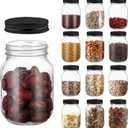 novelinks 16 oz Plastic Storage Jars with Metal Lids  12 Pack BPA-Free Clear Food Containers for Pantry, Spices, Snacks, Crafts  Airtight & Leak-Proof Reusable Jars for Kitchen and Home Use (Black)