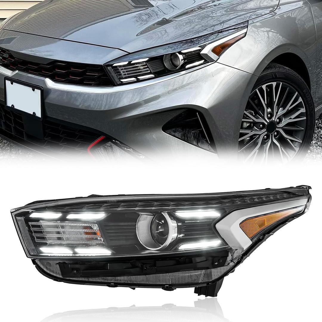 TODO Headlight Assembly Compatible with 2022 2023 2024 Kia Forte GT GT-Line 92101-M7600, Halogen Headlamp with LED DRL, Left Driver Side
