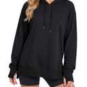 LYANER Women's Hoodies Side Slit Long Sleeve Thumb Hole Casual Loose Sweatshirts Black X-Large