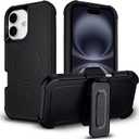 for iPhone 16 Case with Belt Clip Holster, Compatible with Magsafe, Military Grade Drop Protection, 2 Layers of Sturdy, Heavy Duty Shockproof Cover for iPhone 16 Case Rugged, Black