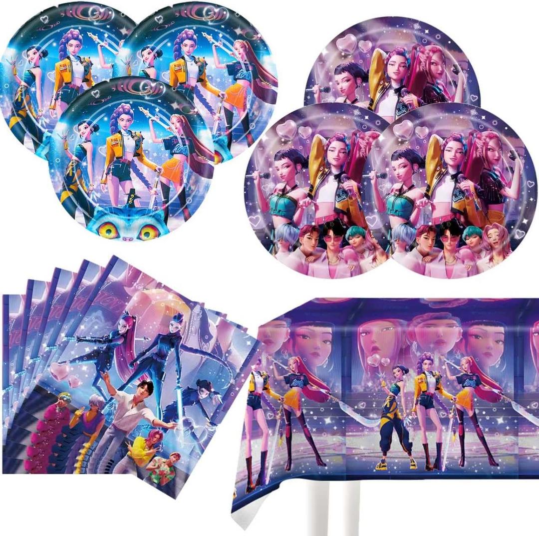 For Demon Movie Hunters Party Tableware, 20 Plates and 20 Napkins and Tablecloth71 '' x 42 ''Demon Movie Hunters Party Birthday Party Decorate Supplies