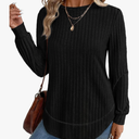 OFEEFAN Tunic Tops for Women Loose Fit Dressy Long Sleeve Shirts Womens Sweaters Crew Neck Fall Clothing with Curved Hem. XL
