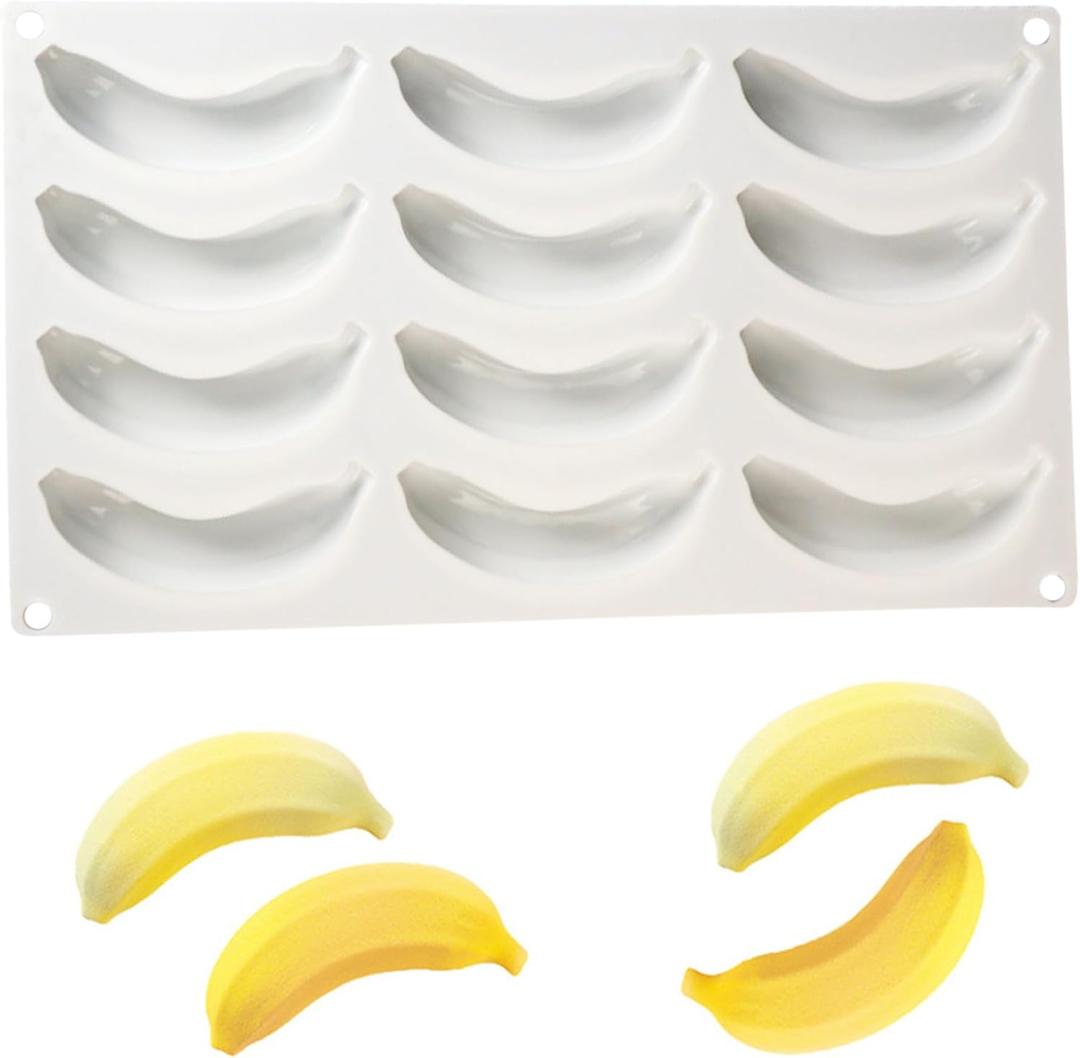 OCPO KITCHEN 3D Banana Shape Silicone Molds for Baking Mousse Cake, 3D Silicone Baking Mold for Candy Pastry Chocolate Truffle Cupcake Jelly Cookie Pudding Cake Decoration Mold, 12-Cavity OCPO KITCHEN 3D Banana Shape Silicone Molds for Baking Mousse Cake, 3D Silicone Baking Mold for Candy Pastry Chocolate Truffle Cupcake Jelly Cookie Pudding Cake Decoration Mold, 12-Cavity