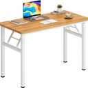 DlandHome Folding Desk - 31.5 Inch Small Computer Desk for Home Office - Folding Table Writing Table for Small Spaces - No Assembly Required - Teak & White Frame