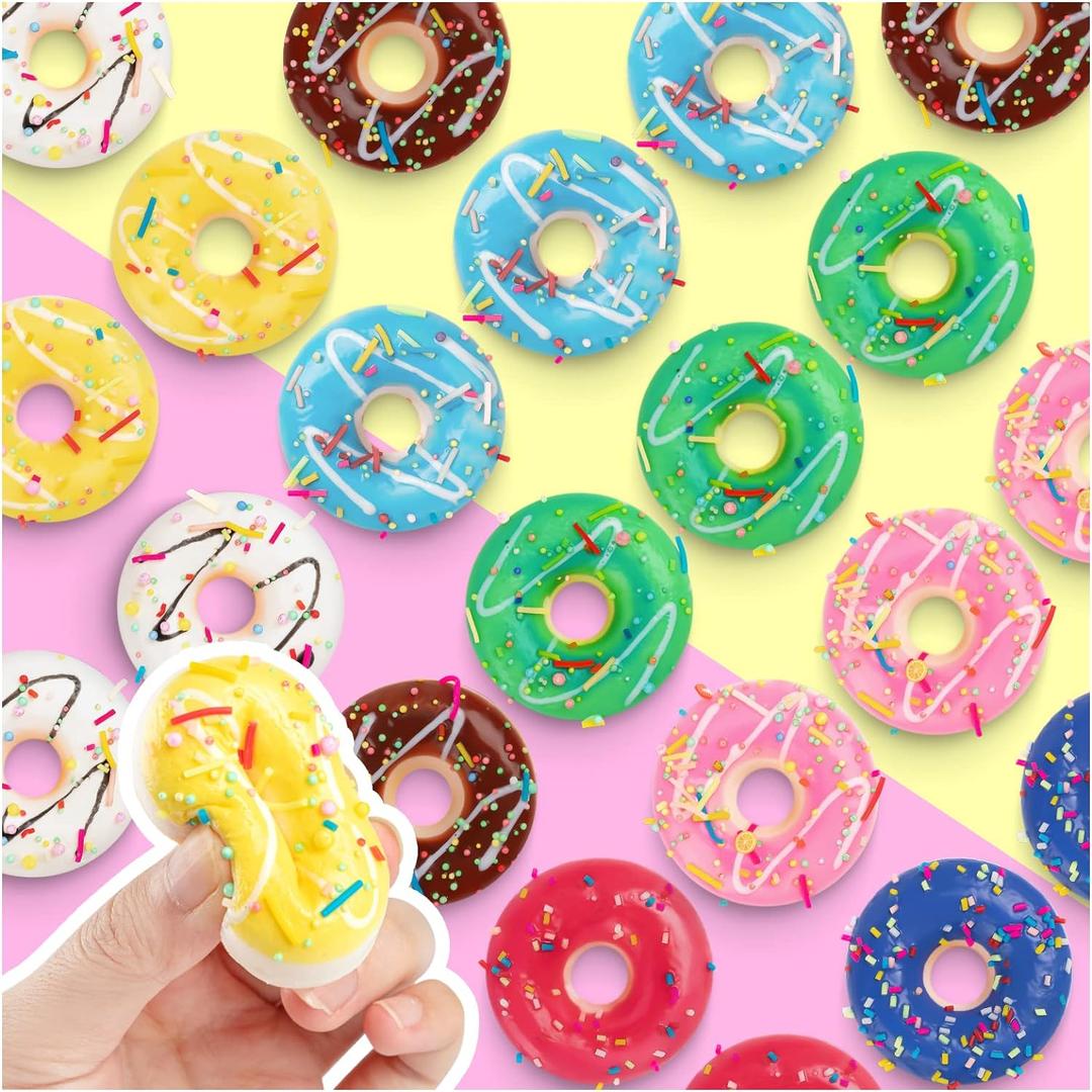 24 pcs Donut Stress Ball, Artificial Donuts Stress Relief Ball, Fake Mini Donut for Christmas Birthday Present Stocking Stuffers Goodie Bag Stuffers (8 Colors)
