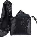 Women's Foldable Flats  Portable Ballet Slippers Shoes for Travel, Wedding  Fits in Purse (XX-Large, Black Sequin+expandable Tote)