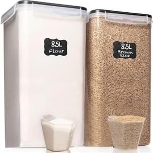 WHITE FEATHER SUPPLIES 8.5L/287Oz Extra Large Airtight Food Storage Containers (2 PC) with Lids, Kitchen and Pantry Organization Containers for Baking Supplies, Cereal, Flour, Sugar, Rice (BPA Free) (Black)