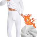 Cyathea Mens Thermal Underwear Set Ultra Thick for Cold Weather Fleece Lined Long Johns Winter Base Layer Top and Bottom (Large, Heavyweight Fleece White)