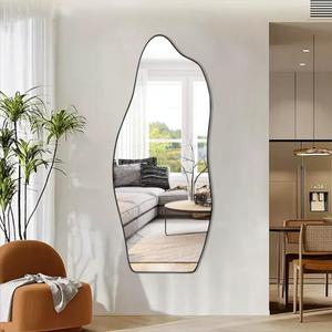 POZINO Irregular Mirror, 47"x20" Large Asymmetrical Wall Mirror, Funky Frameless Mirror Decor, Organic Shaped Mirrors for Bathroom Living Room Bedroom Entryway, Hangs Vertically or Horizontally